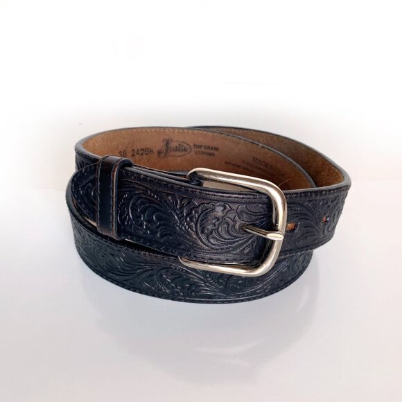 Justin Black TROPHY WESTERN Top Grain Leather Belt Size 36 Made in USA - Picture 9 of 9